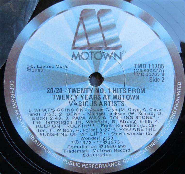 20 No.1 Hits from 20 Years of Motown - Vintage Vinyl LP VG
