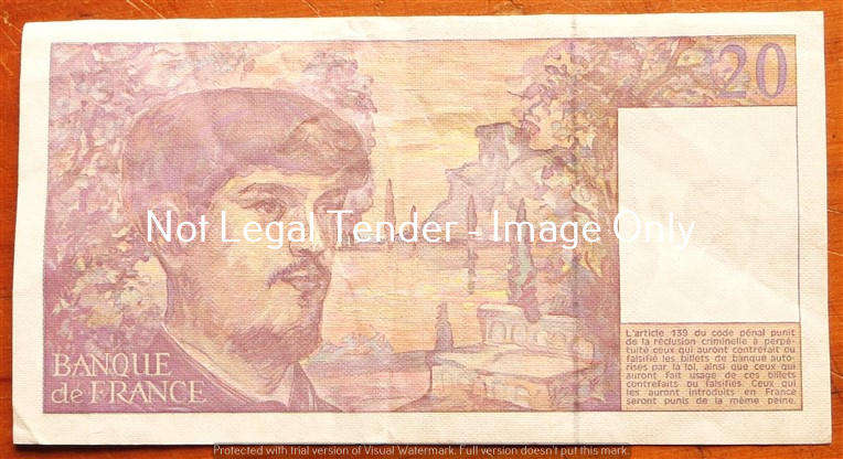 1991 France 20 Francs Bank Note #800705