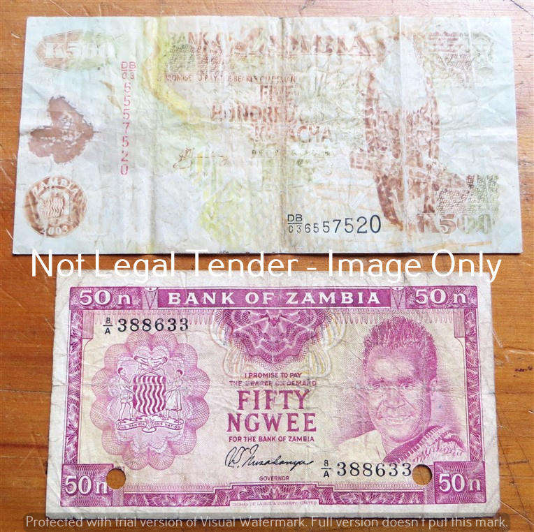 2 x Zambia Bank Notes - bid per note