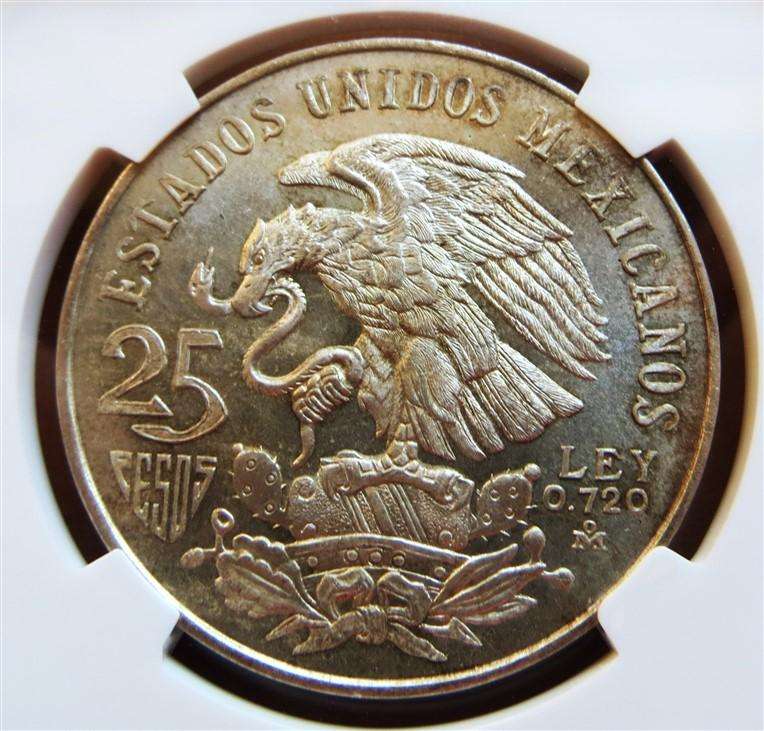 1968 Mexico Silver 25 Pesos MS64 SANGS Graded - 0.72 Silver