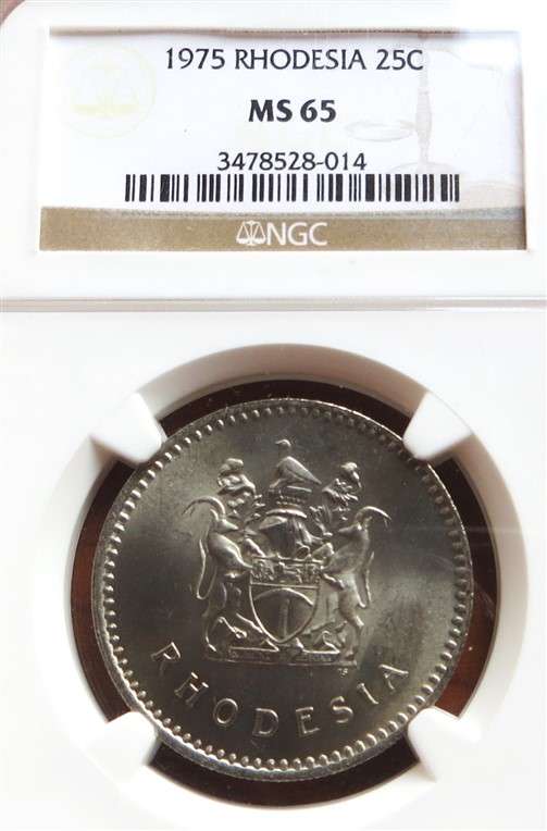 1975 Rhodesia 25 Cent MS65 NGC graded