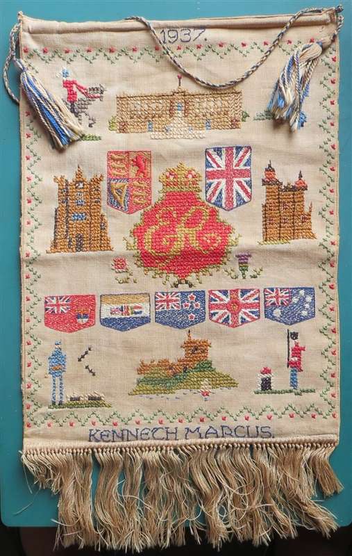 1937 Coronation Medallion & Scarce Embroidery Wall Hanging - Both for 1 Bid