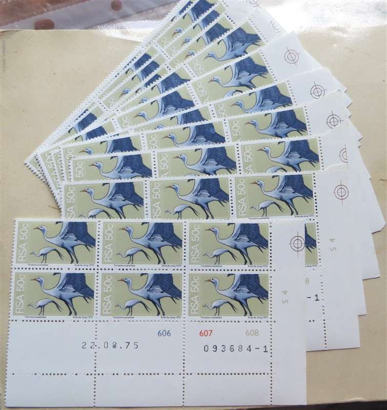 1974 2nd Def. 50c Control Block of 6 Blue Crane Bird