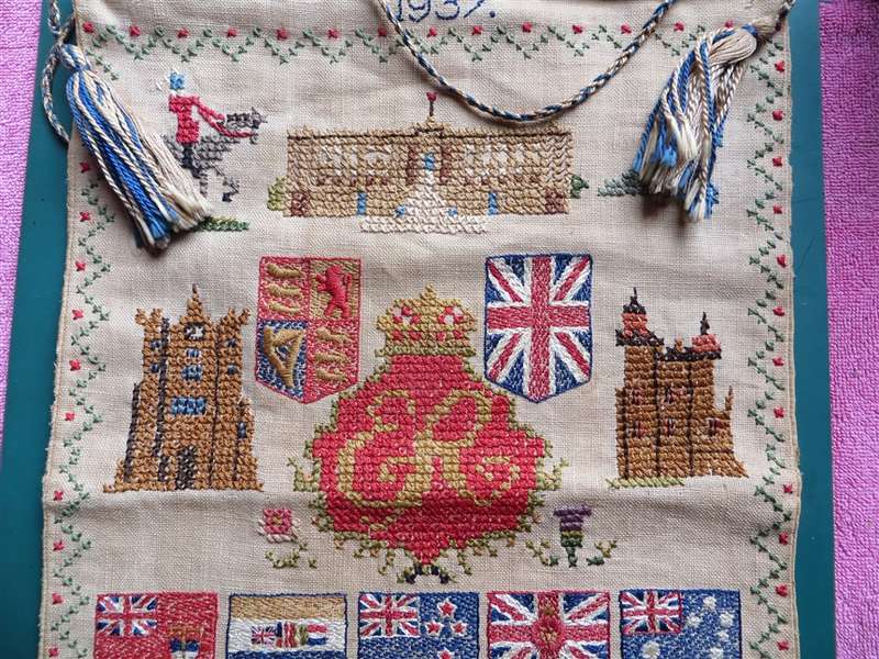 1937 Coronation Medallion & Scarce Embroidery Wall Hanging - Both for 1 Bid