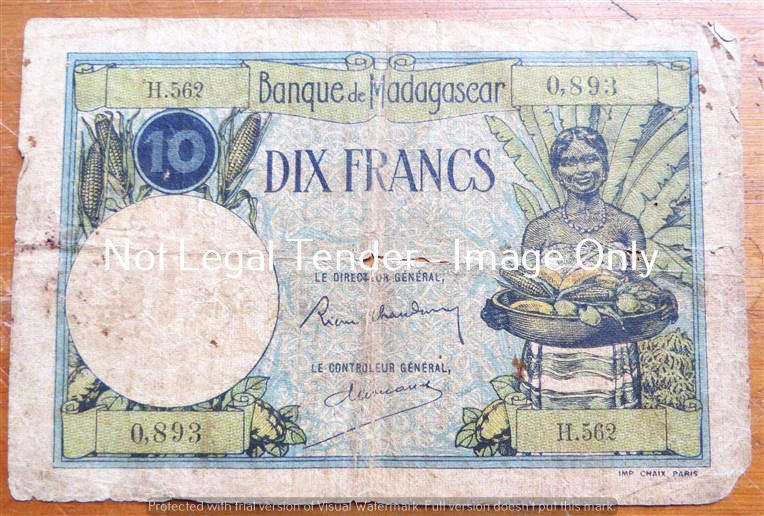 Madagascar - Dix Francs - Well Used Bank Note