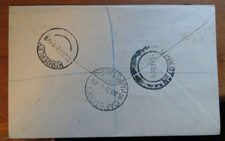 1932 Airmail flight Cover - Transit Stamps on the Back