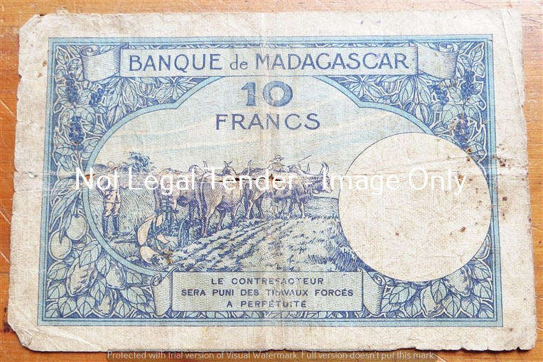 Madagascar - Dix Francs - Well Used Bank Note