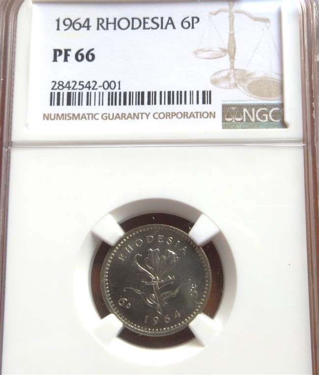 1964 Rhodesia Sixpence 6d PF66 NGC graded