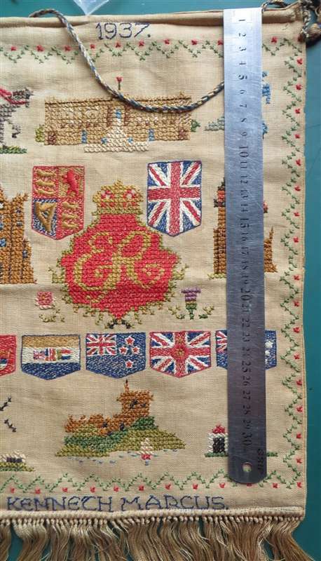 1937 Coronation Medallion & Scarce Embroidery Wall Hanging - Both for 1 Bid