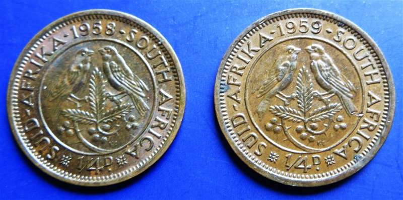 1958 + 1959 Union Quarter Penny 1/4d Farthing