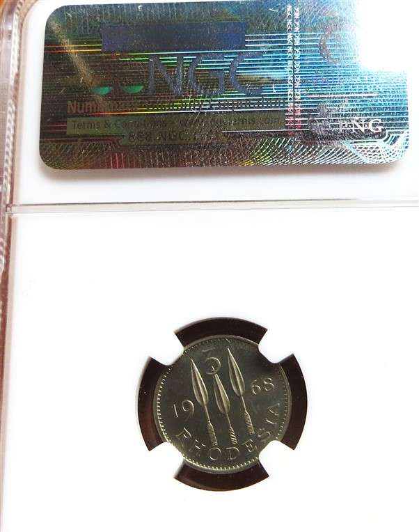 1968 Rhodesia Three pence 3d PF66 NGC graded
