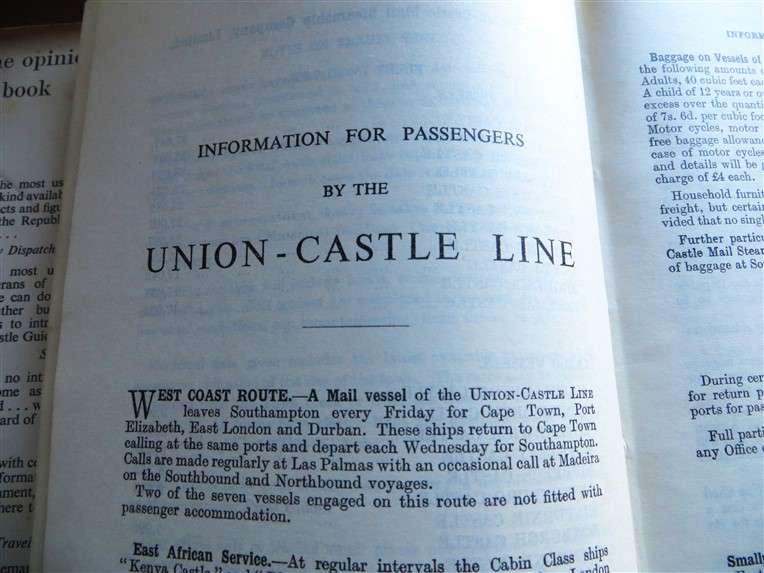 1966 - The Castle Union Line - Guide to South Africa with SA Route Map + Victoria Falls Bookmark