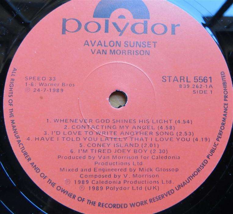 Van Morrison - Avalon Sunset  - Vintage Vinyl LP VG