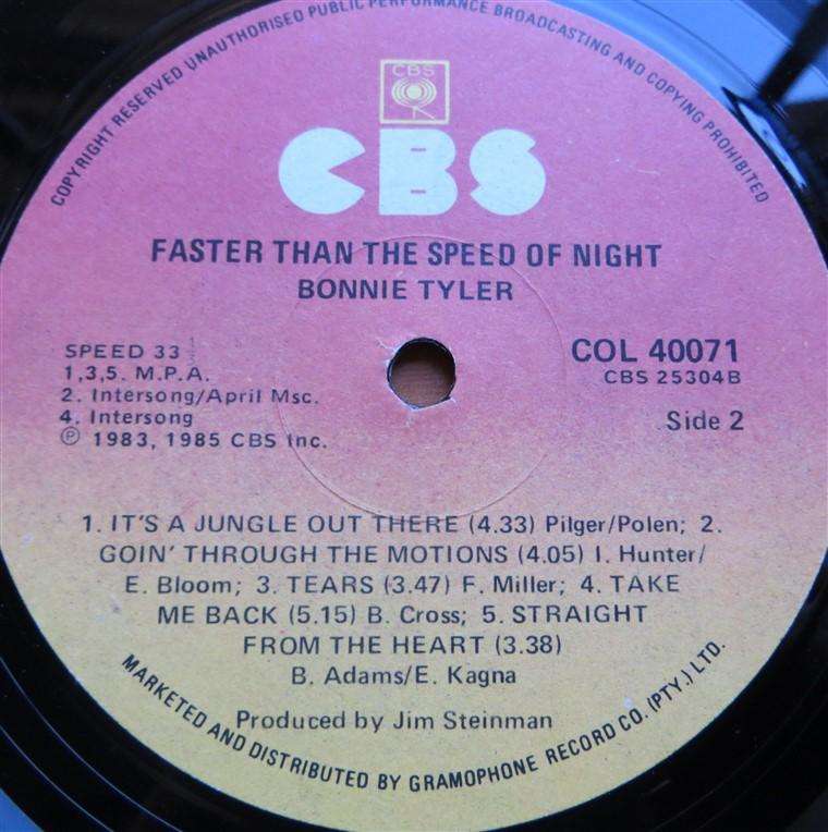 Bonnie Tyler - Faster Than The Speed of Light - Vintage Vinyl LP VG