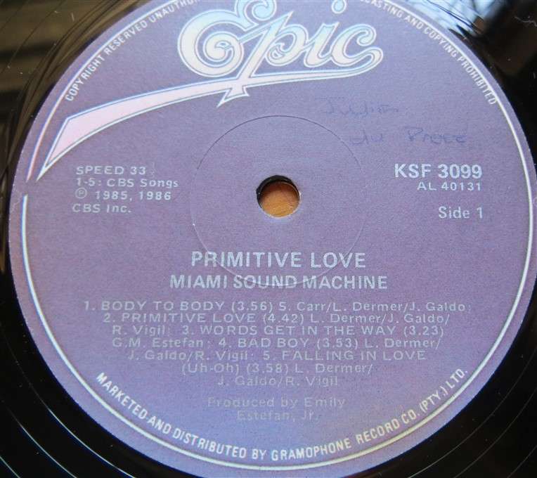 Miami Sound Machine - Primitive Love Vintage Vinyl LP - VG