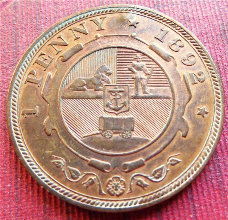 1892 ZAR 1d Penny - Great Details with Damage