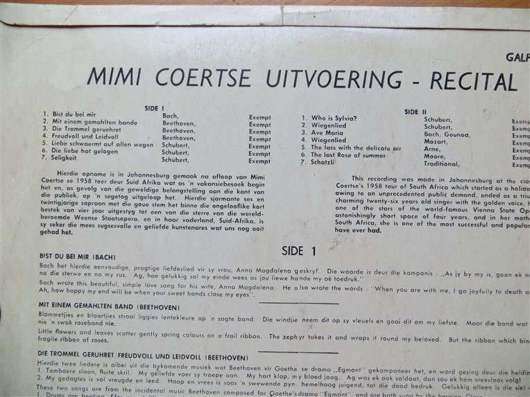 Mimi Coertse - Recital Uitvoering Vintage Vinyl LP - VG
