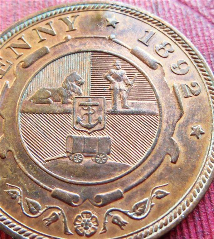 1892 ZAR 1d Penny - Great Details with Damage