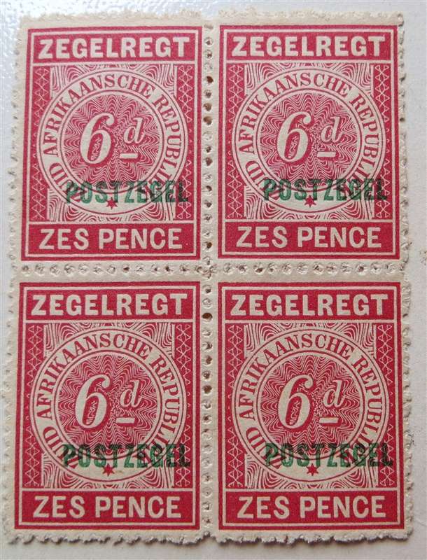 Transvaal 6d Revenue Postzegel Overprint for Postal - Block 4