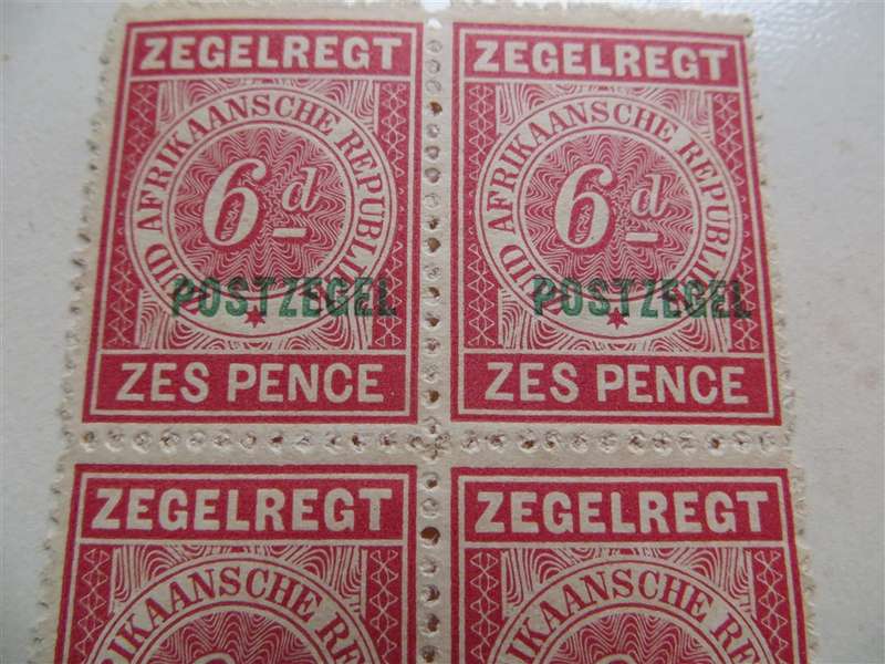 Transvaal 6d Revenue Postzegel Overprint for Postal - Block 4