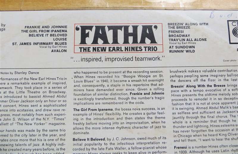 Fatha - The New Earl Hines Trio - Vintage Vinyl LP VG