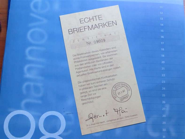 Germany - 1998 Stamps Calendar as Pictured