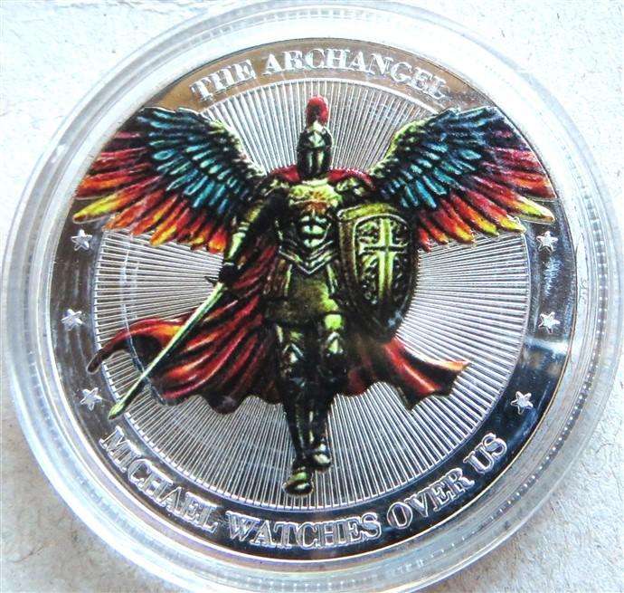 The Archangel Protection Colourized Crown Size Medallion in Capsule