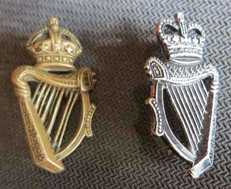 2 x Royal Irish Collar Badges - different types - Lugs intact