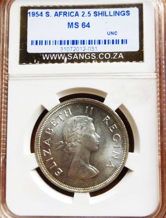 1954 SA MS64 Silver 2/6 Halfcrown Graded