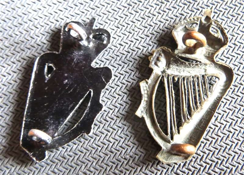 2 x Royal Irish Collar Badges - different types - Lugs intact