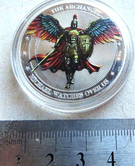 The Archangel Protection Colourized Crown Size Medallion in Capsule
