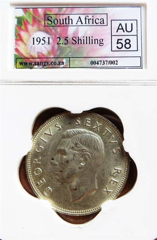 1951 SA AU58 Silver 2/6 Halfcrown Graded