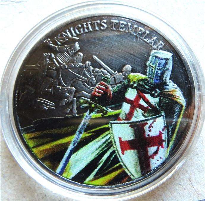 Knights Templar Colourized Crown Size Medallion in Capsule