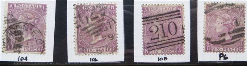GB 6d Lilac SG104/106/108 + Plate 6