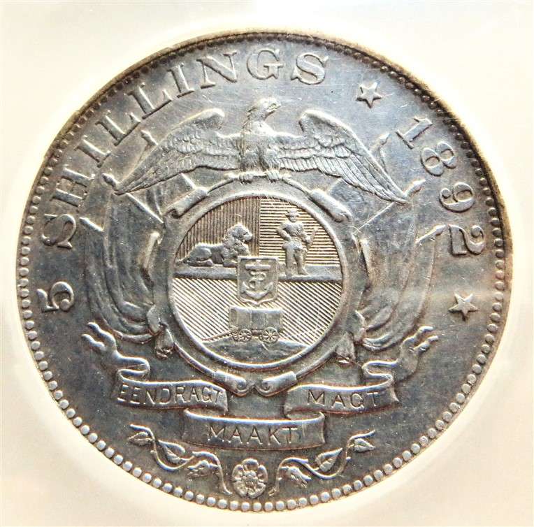 1892 ZAR 5 Shillings Crown - Single Shaft Silver SANGS Graded XF45
