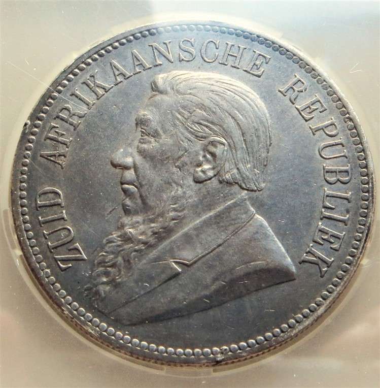 1892 ZAR 5 Shillings Crown - Single Shaft Silver SANGS Graded XF45