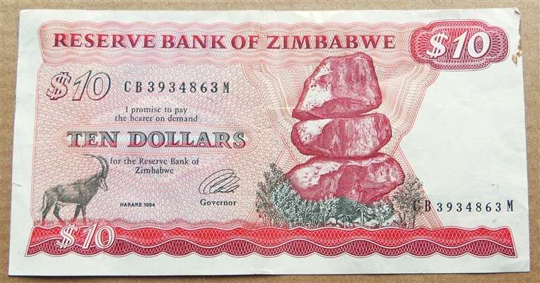 Reserve Bank of Zimbabwe - $10 Dollars - Harare 1994 - Bird Watermark