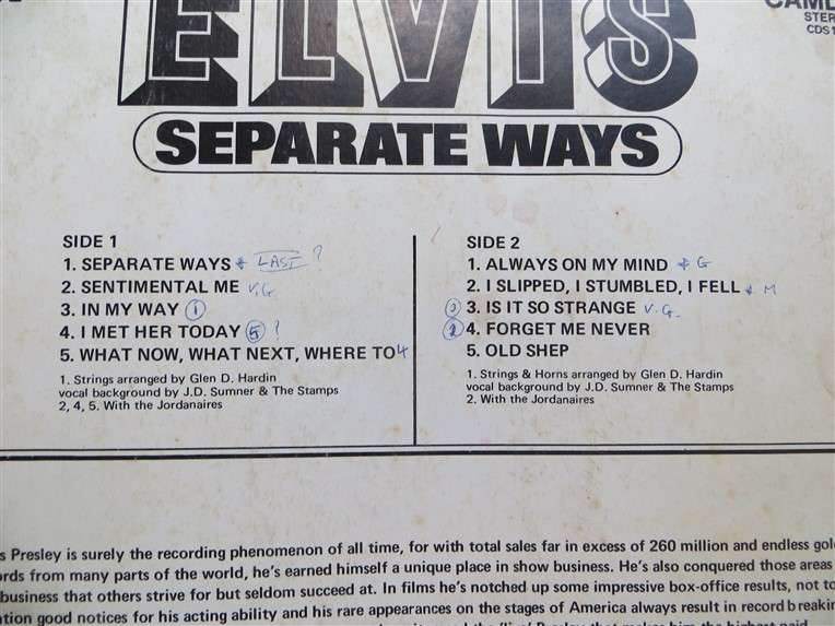 Elvis Presley - Seperate ways - Greatest Hits Vintage Vinyl LP - G