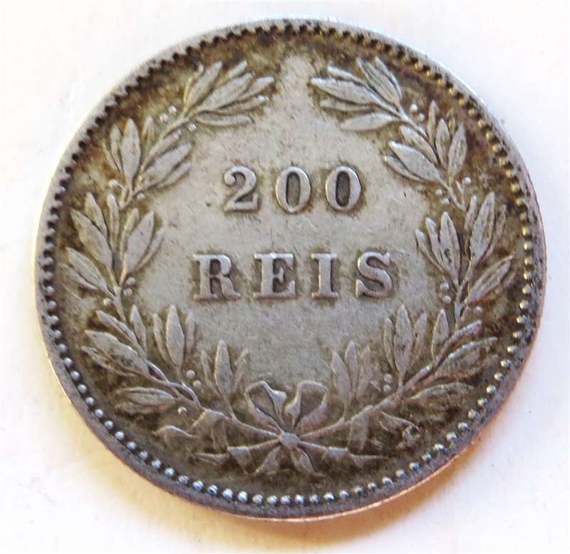1886 Portugal 0.9155 Silver 200 Reis 1886