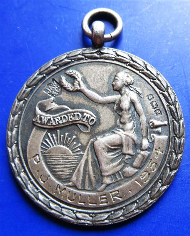 1934 Silver Hallmarked Award of Merit Lifesaving Medallion - P.J Muller