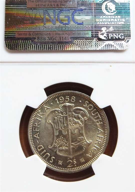 1958 SA AU58 NGC Silver 2 Shilling Graded