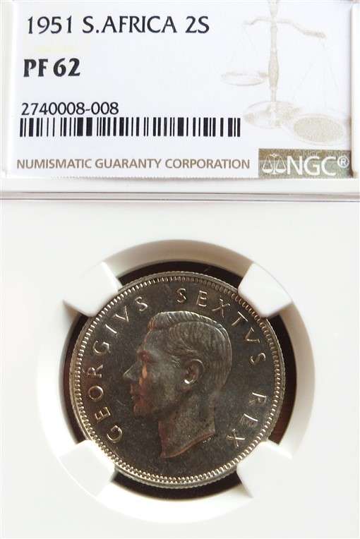 1951 SA PF62 NGC Silver 2 Shilling Graded