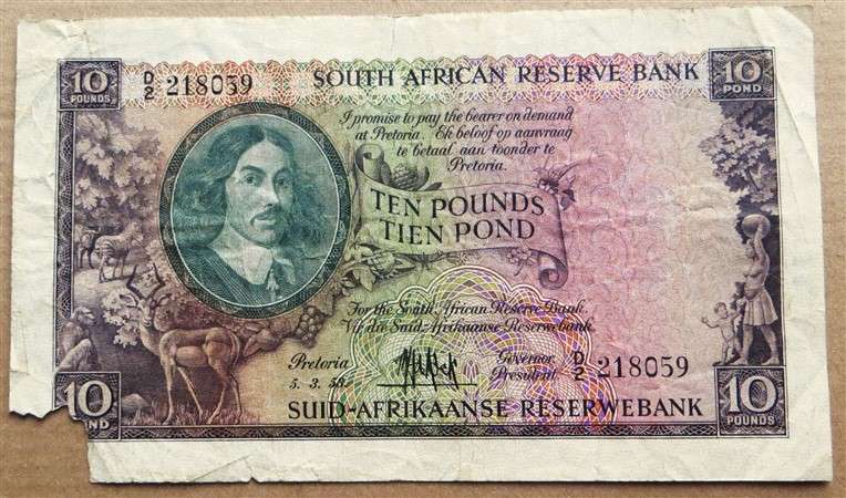 SA Union Ten Pounds De Kock Banknote - 1953