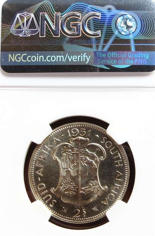 1951 SA PF62 NGC Silver 2 Shilling Graded