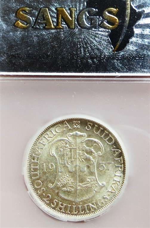 1937 SA AU58 SANGS Silver 2 Shilling Graded