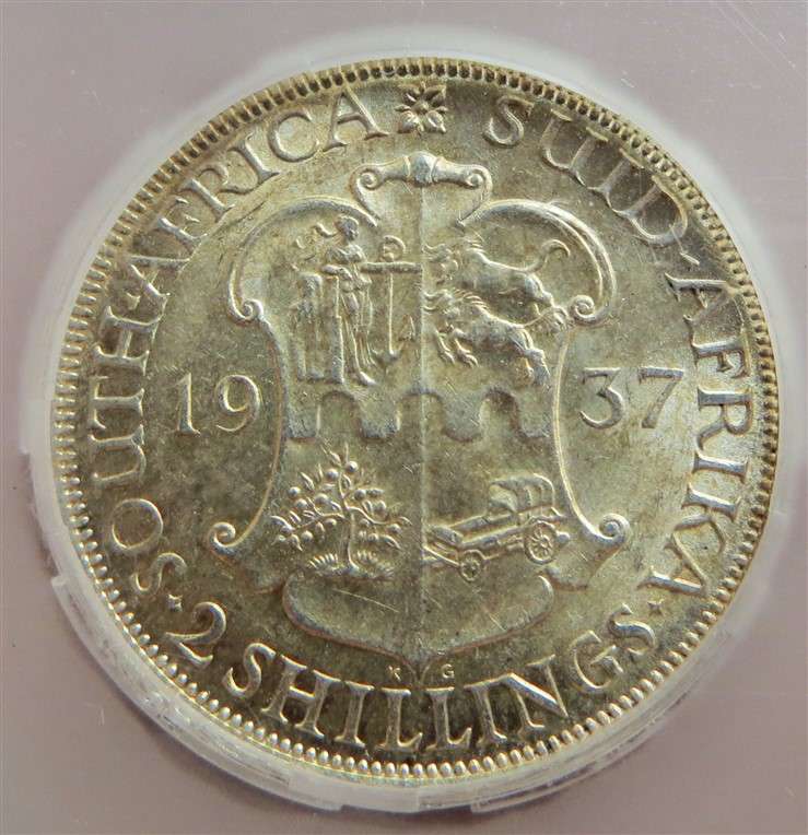 1937 SA AU58 SANGS Silver 2 Shilling Graded