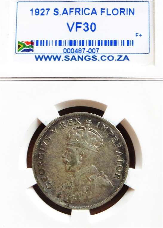 1927 SA VF30 SANGS Silver 2 Shilling Graded