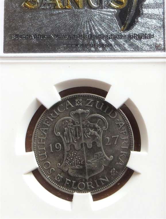 1927 SA XF40 SANGS Silver 2 Shilling Graded