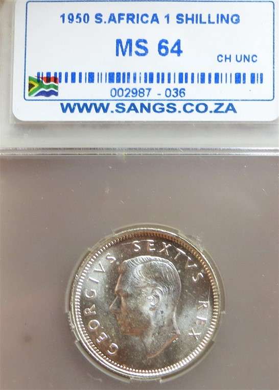 1950 SA MS64 SANGS Silver 1 Shilling Graded