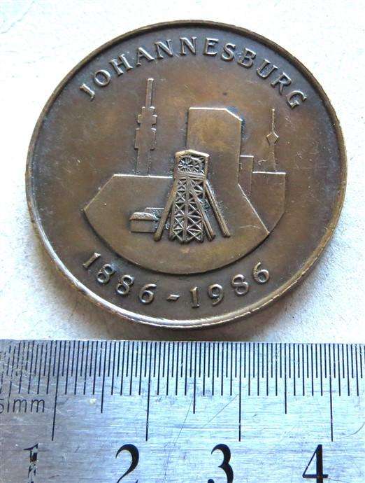 1886 - 1986 100 Years Johannesburg Medallion - crown Size